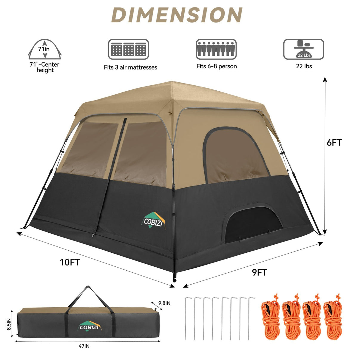 8-Person Camping Tent Waterproof Windproof Easy Setup Backpacking Shelter