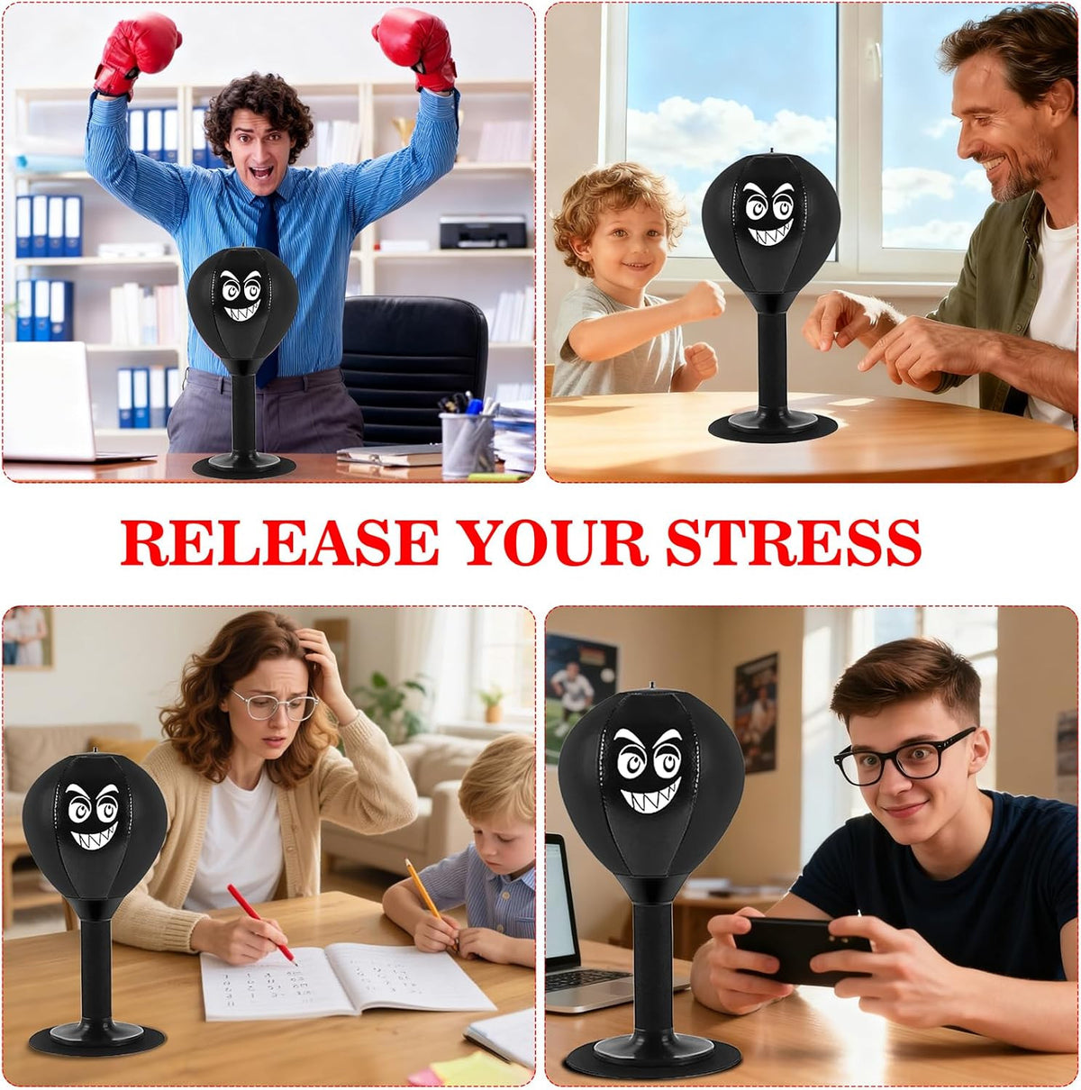 Desktop Punching Bag Set with Pump Reflex Ball and Suction Base - Gift
