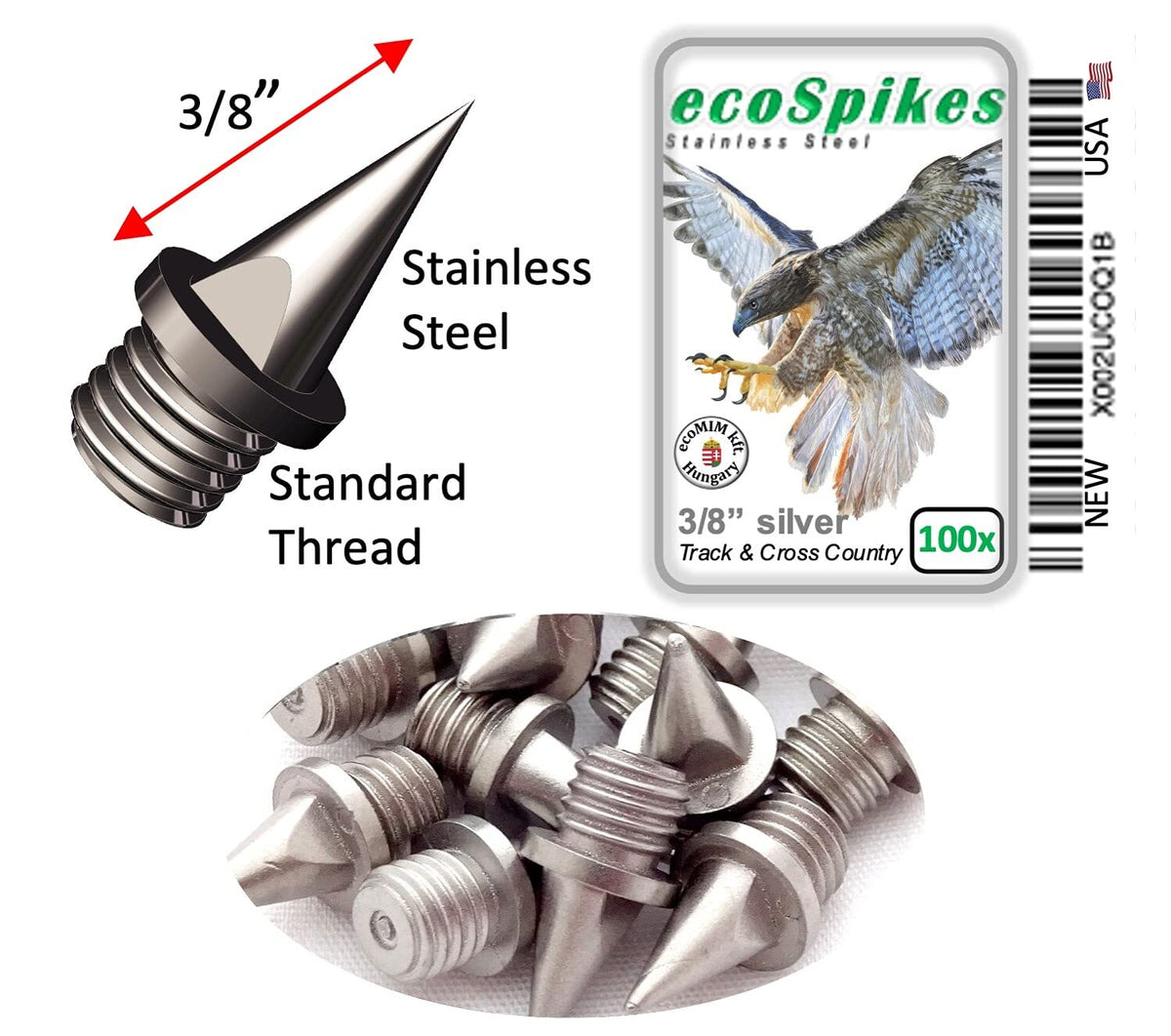 Stainless Steel Track and Cross Country Spikes 3/8 Inch 80 Pack Silver
