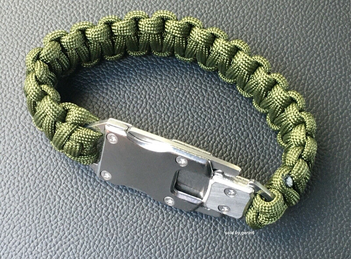 Paracord Survival Bracelet with Knife - Tactical Emergency Gear, Olive Green