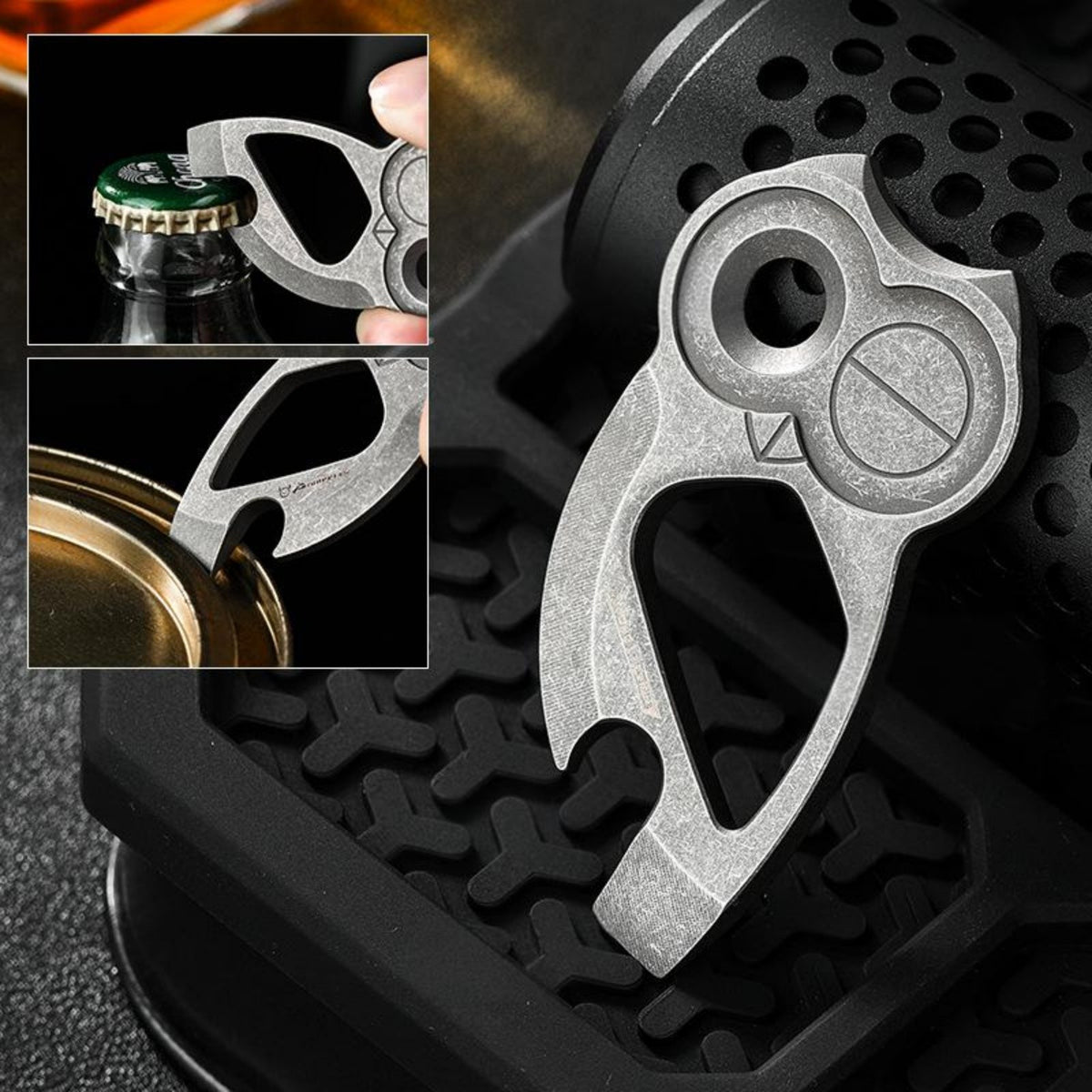 Titanium Multi-Tool Keychain Pry Bar Owl Shape EDC Pocket Tool - Sandblasted or Stonewashed