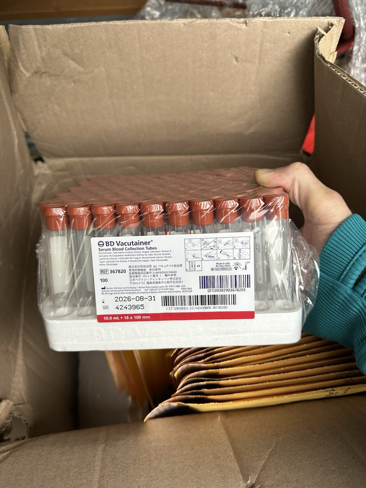Blood Collection Tubes 10ml Red Top Pack of 100 Medical Laboratory Supplies