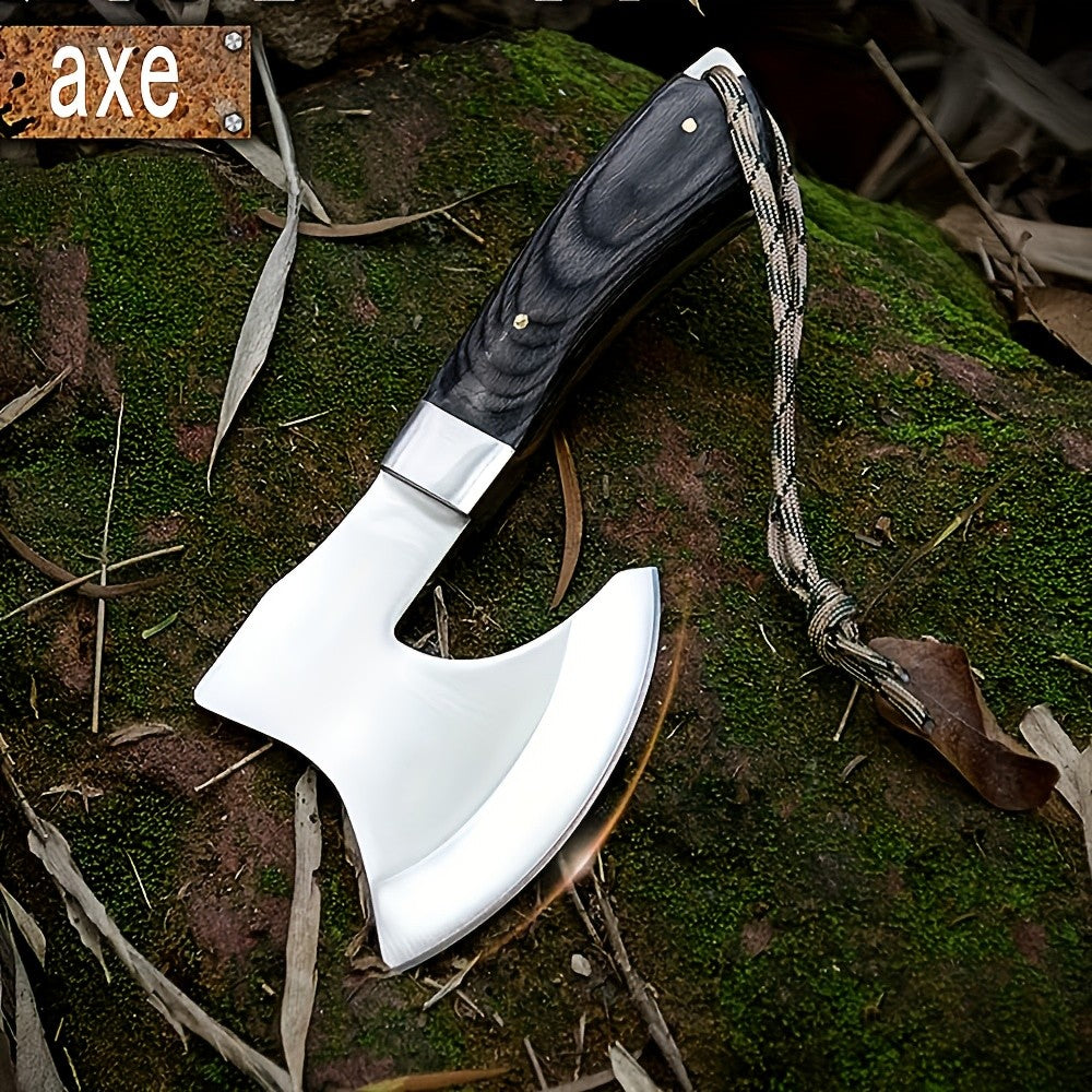 420J2 Steel Camping Axe with Non-Slip Sandalwood Handle and Fireproof Body
