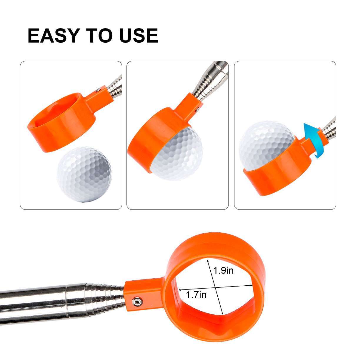 Telescopic Golf Ball Retriever with Movable Scoop - Stainless Steel & ABS Handle