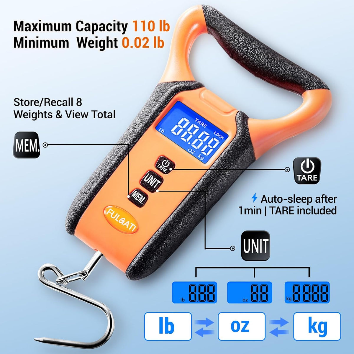 Waterproof Floating Digital Fish Scale 110Lb with Lip Gripper & Carry Case