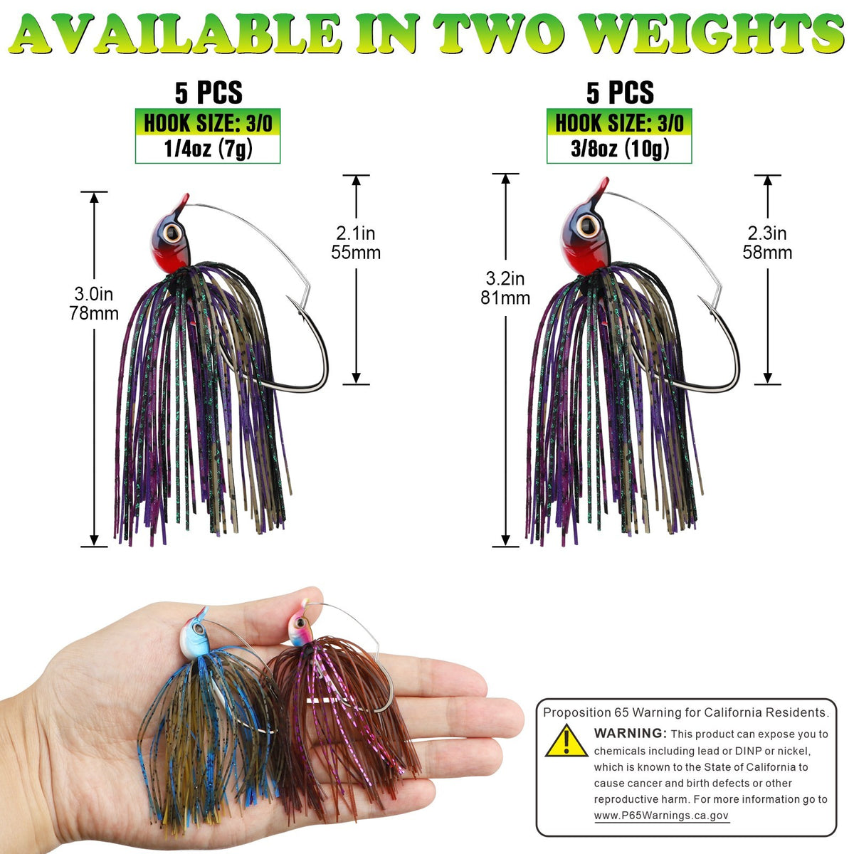 5pcs Weedless Bass Jigs 1/4oz Swim Fishing Lures for Bass Pike Walleye