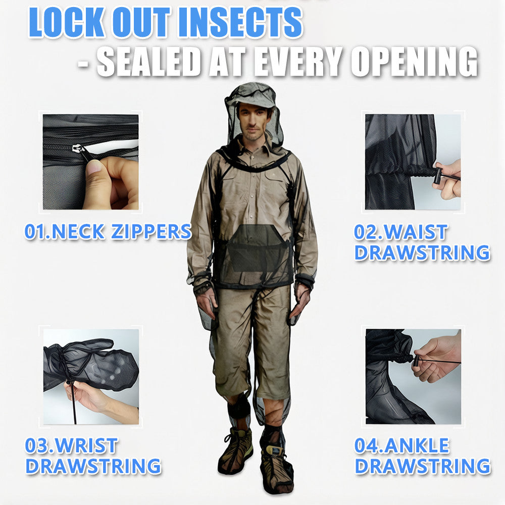 Full-Body Mosquito Suit Mesh Insect Protection Clothing for Hiking Fishing