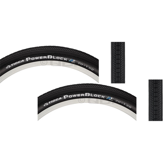 BMX Bicycle Tires 24x1.75 Clincher Wire Bead Set of 2 - Black, Low Resistance