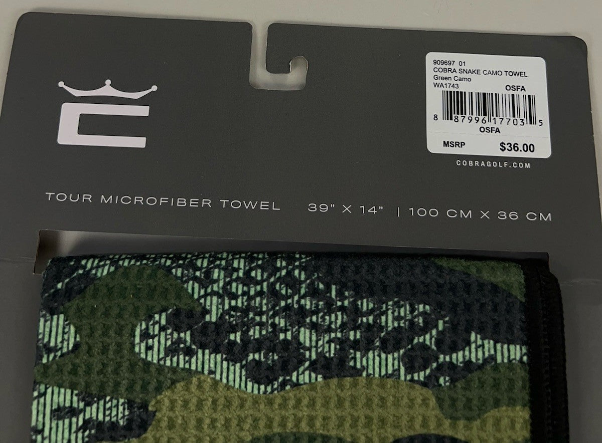 Golf Club Towel Microfiber Camo Green 39x14 Inch Sports Accessory