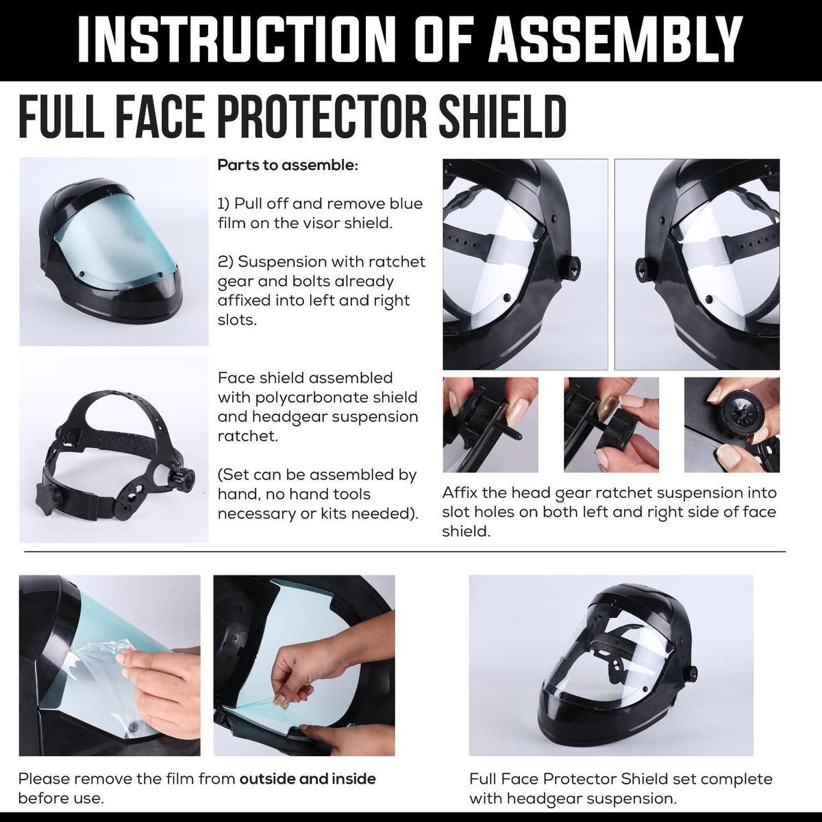 Reusable Full Face Shield Safety Goggles with Adjustable Headband