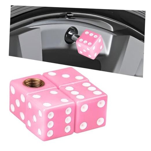 Pink Dice Tire Valve Stem Caps Set - Corrosion-Resistant Car Accessories
