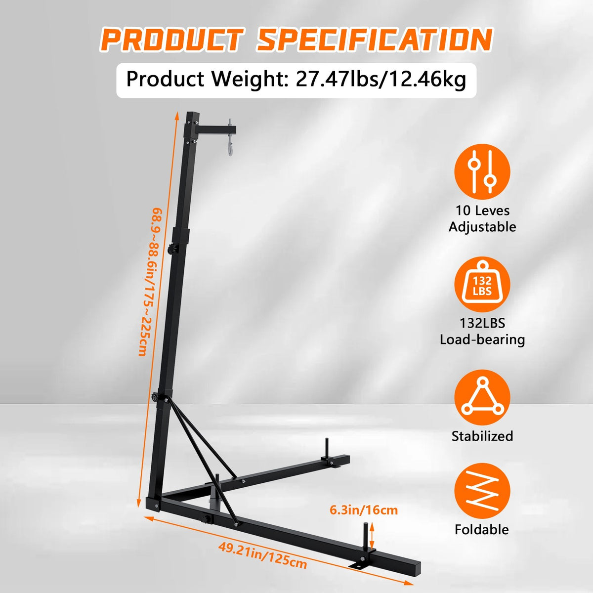 Adjustable Steel Punching Bag Stand Heavy Bag Support Fitness Equipment