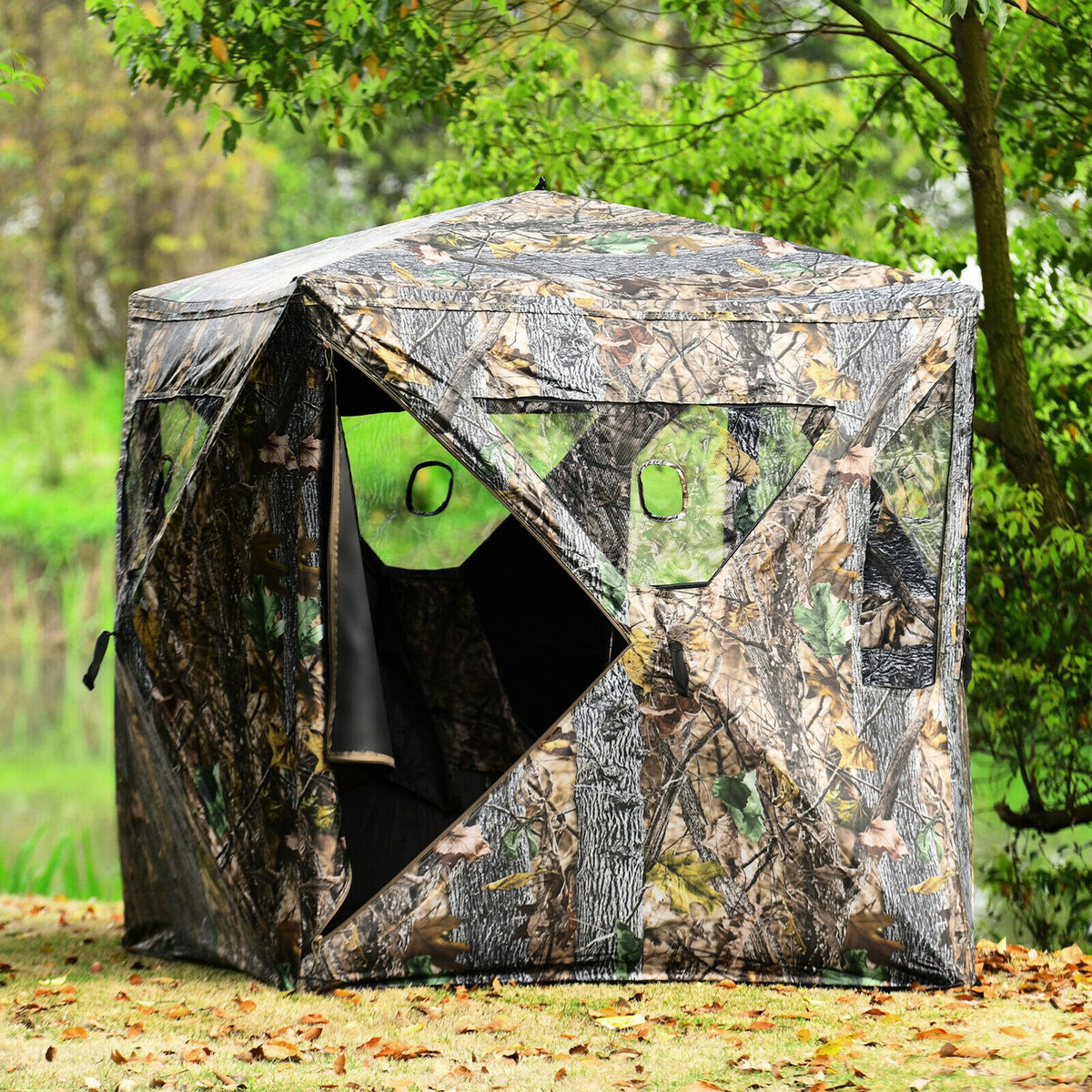 Portable Hunting Blind Pop-Up Ground Tent with Gun Ports & Carrying Bag