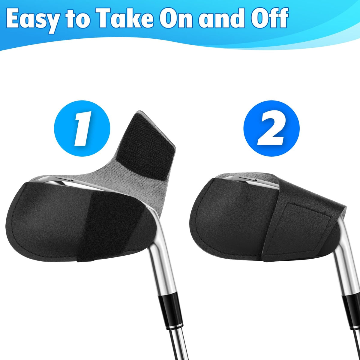 Golf Iron Head Covers Set - PU Leather Club Protector Sleeves for Right-Handed Golf Clubs