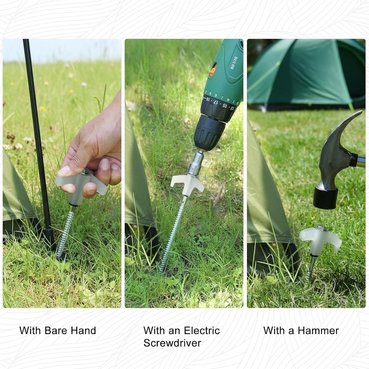 Heavy Duty Screw-In Tent Stakes Set with Magnetic Drill Adapter - 8 Inch Ground Anchors
