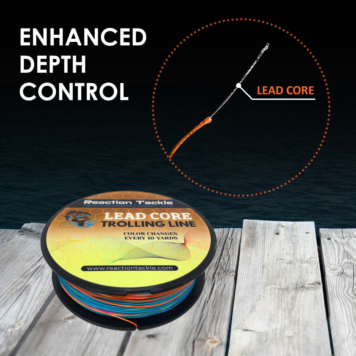 Reaction Tackle Lead Core Metered Trolling Line with Color Change Every 10 Yards
