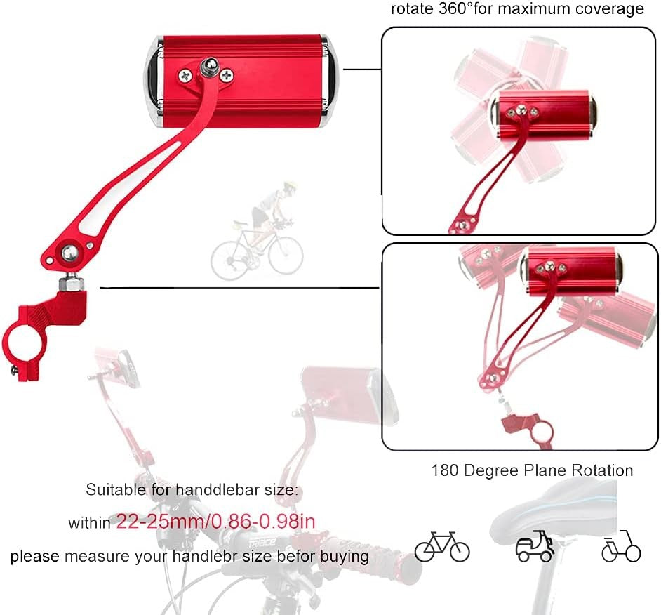 2PCS Adjustable Bicycle Handlebar Rear View Mirrors Red for Cycling