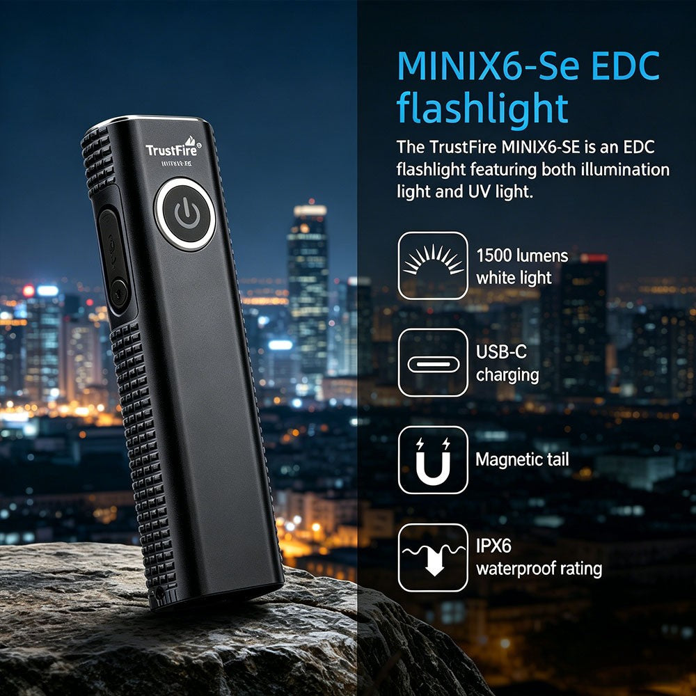 Rechargeable LED Flashlight with UV Light and Magnetic Tail - 1500 Lumens