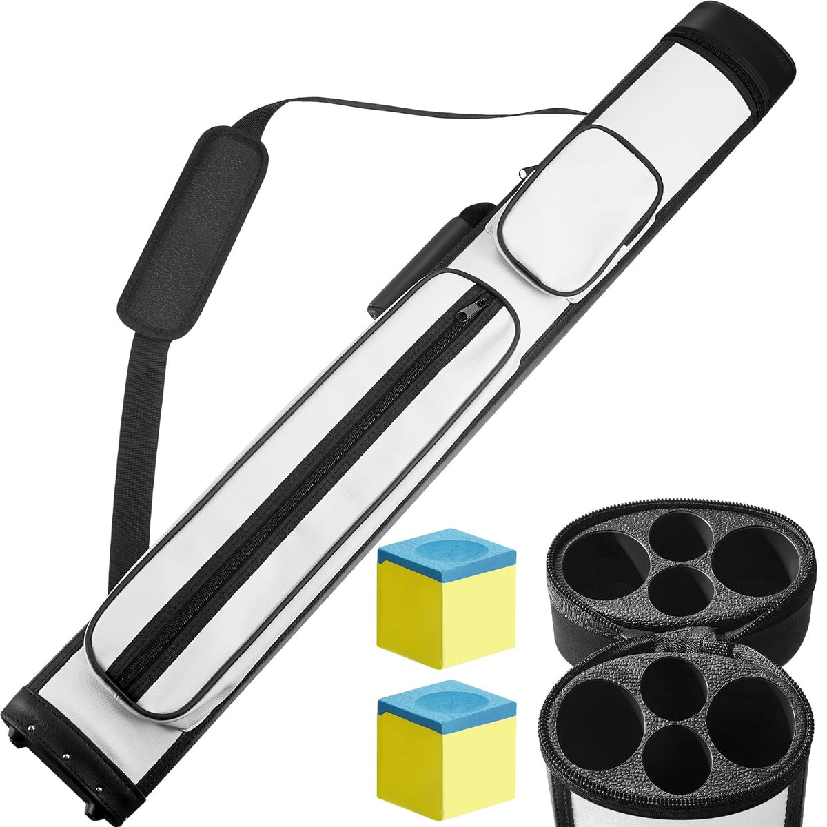 2-Cue Pool Cue Case – Hard Oval 2 Slots with Chalk & Accessories, White