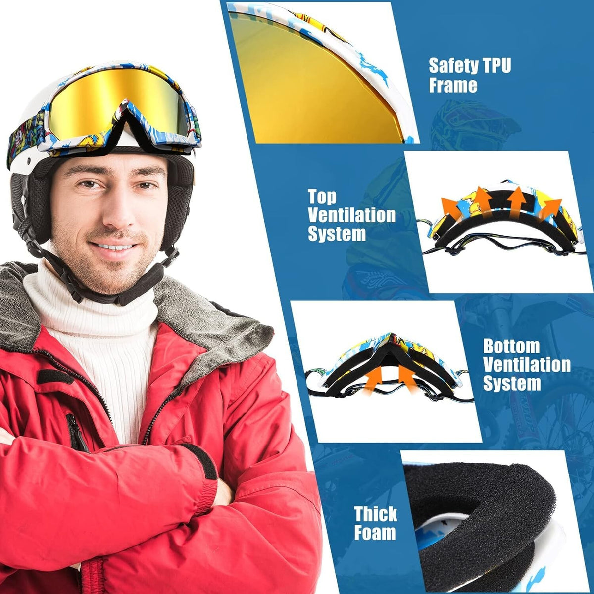 Adult ATV Goggles Anti-Fog Racing Off-Road Protective Eyewear - 2 Pack
