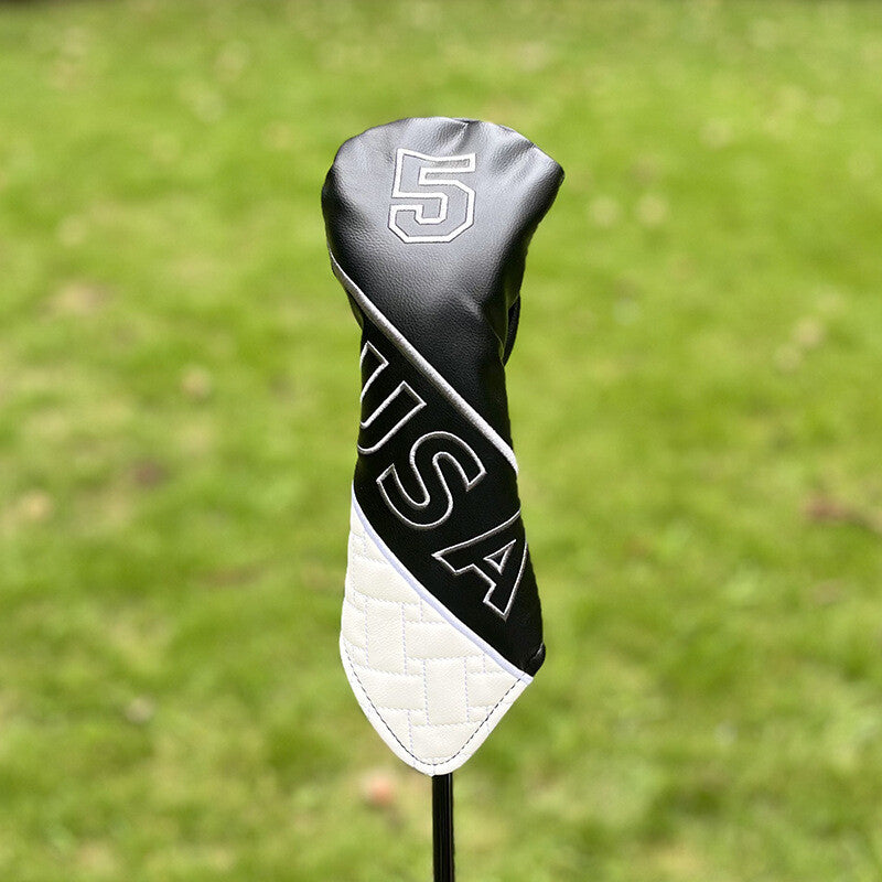 USA Pattern Golf Head Covers Set for Fairway Wood and Hybrid Clubs - Durable PU Leather
