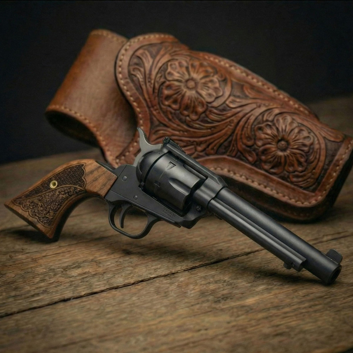 Ruger Wrangler & Diamondback .22 Walnut Oak Leaf Scroll Gun Grips