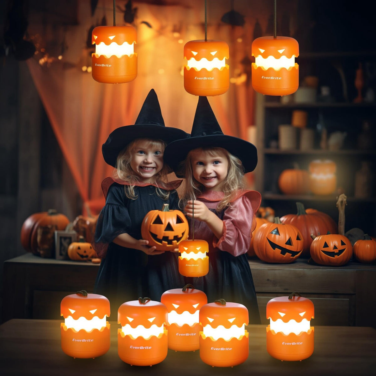 Halloween Pumpkin Lantern 3-Pack Collapsible Light with Lanyard for Decorations