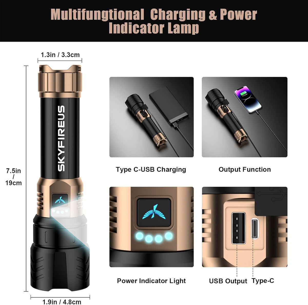 Rechargeable LED Flashlight 10000 Lumens Super Bright Handheld Torch with Zoom