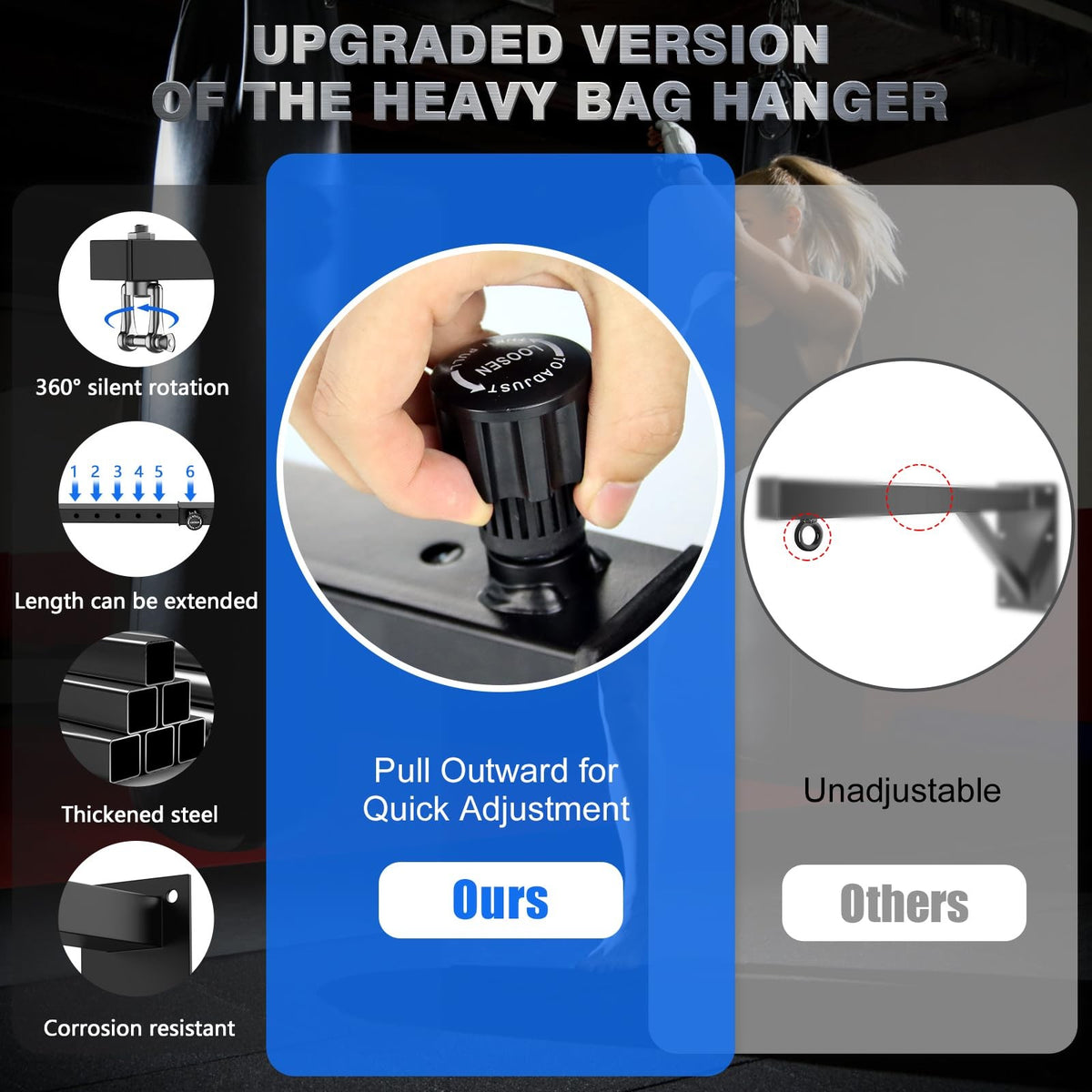 Heavy Bag Wall Mount Hanger Adjustable Steel Punching Bag Bracket Black