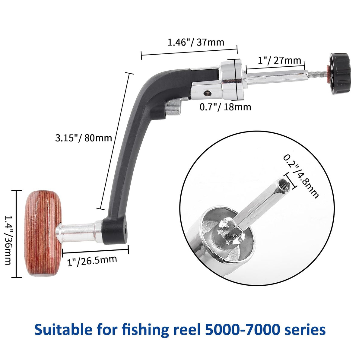 Large Fishing Reel Handle Replacement Set for Spinning Reels - Durable Metal & Wooden Knob