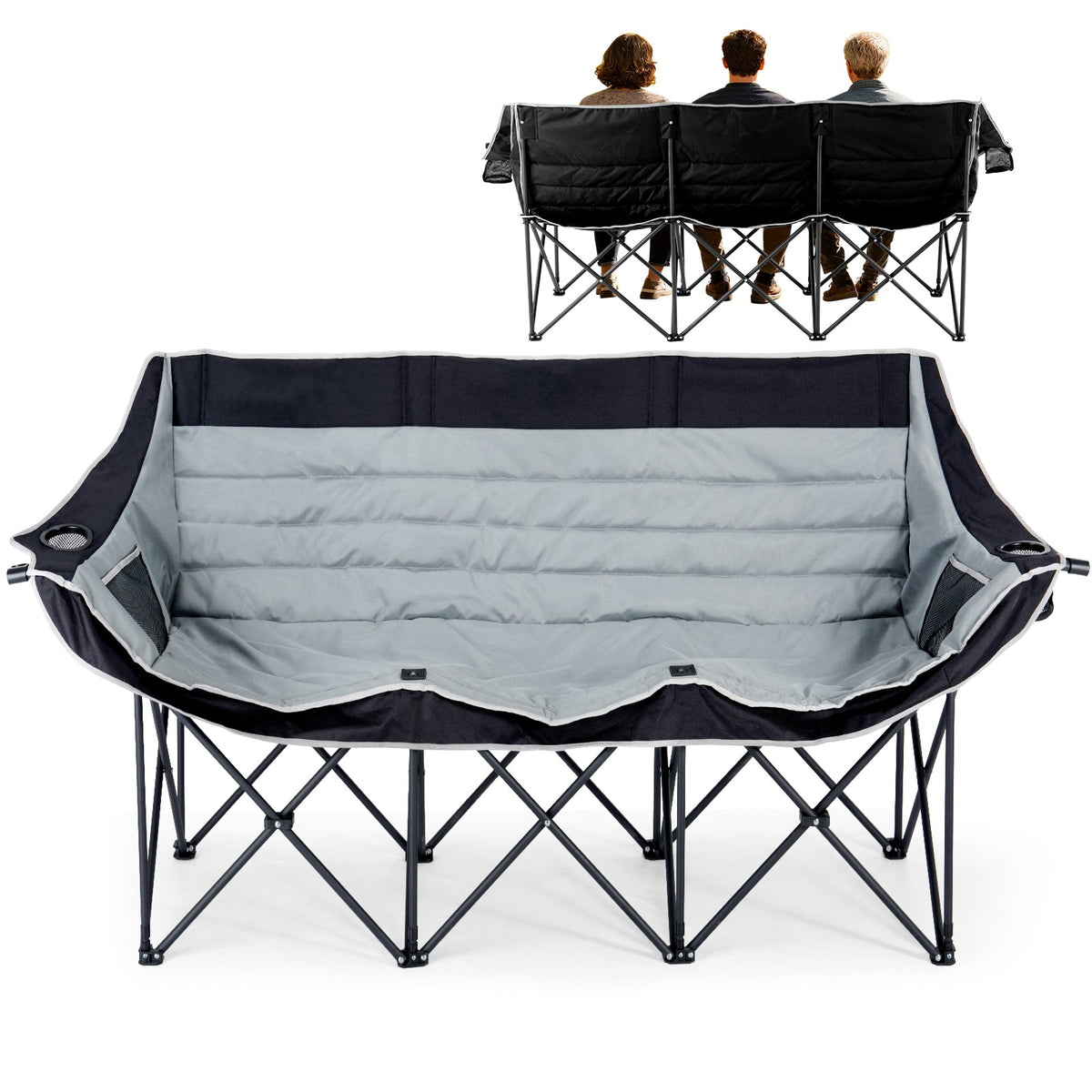Oversized 3-Person Camping Chair with Cup Holders and Side Pockets