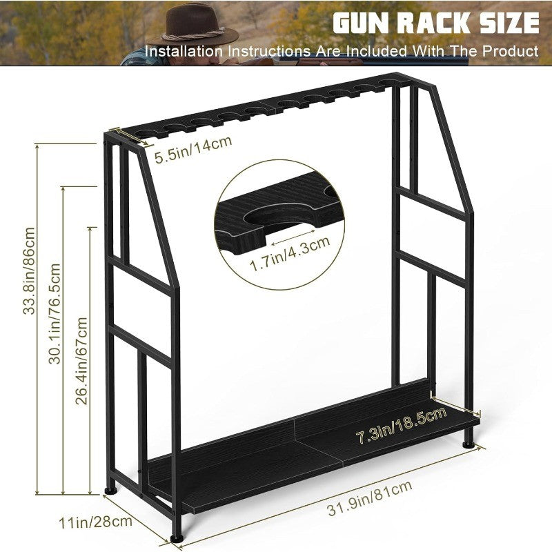Freestanding Gun Rack for 10 Firearms Adjustable Height Home & Garage Storage