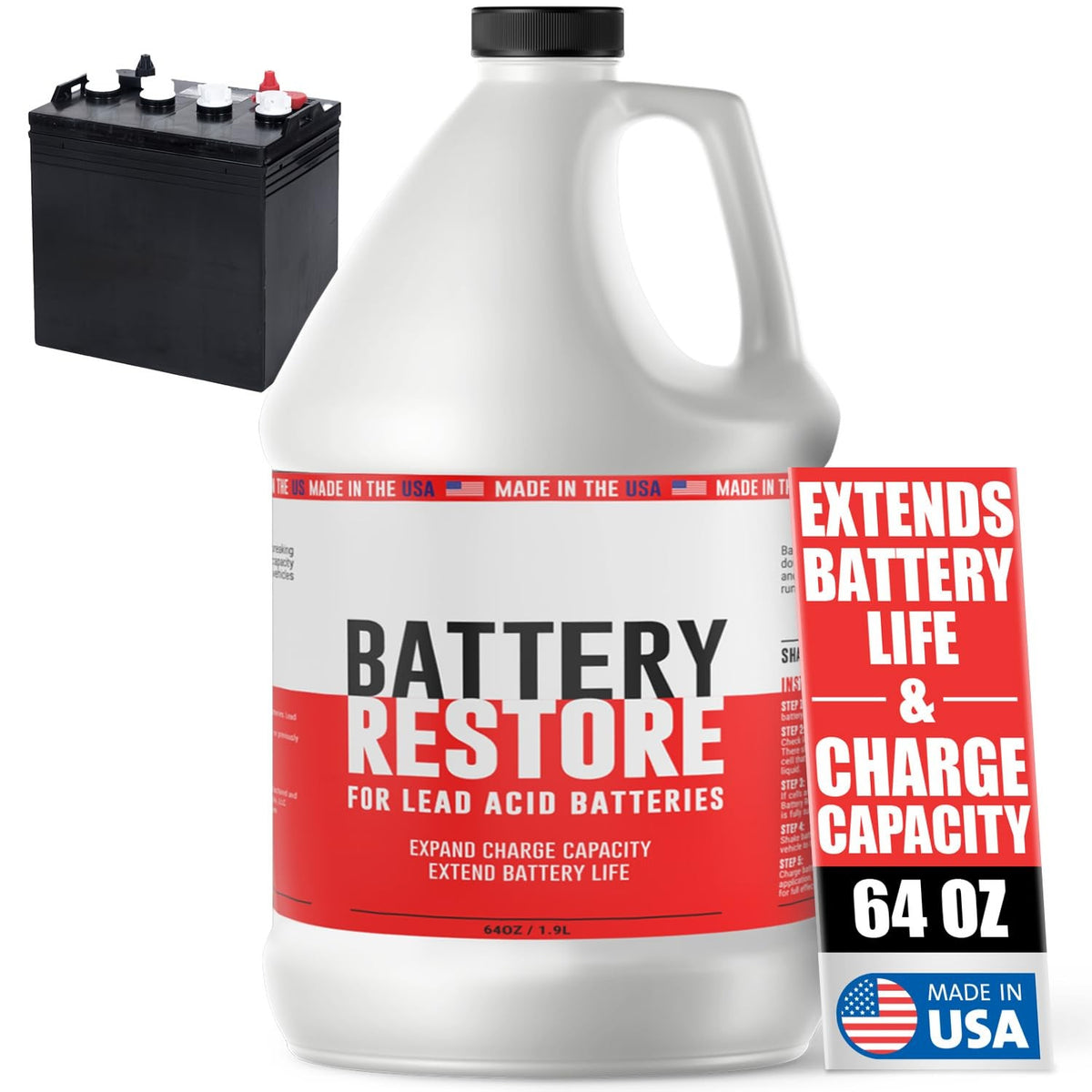 Lead Acid Battery Desulfator Solution - 64 oz Refill for Car, Marine, Golf Carts