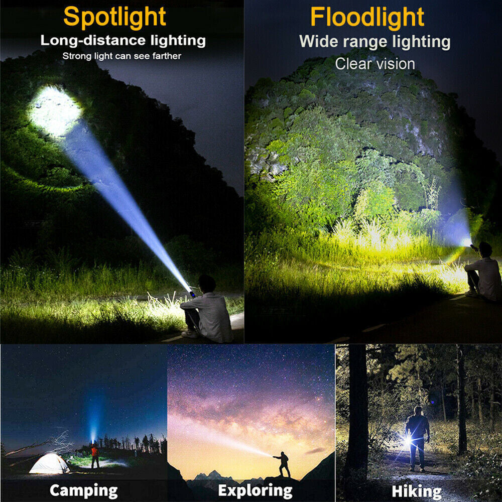 Rechargeable LED Tactical Flashlight 100M Waterproof Work Light 5 Modes