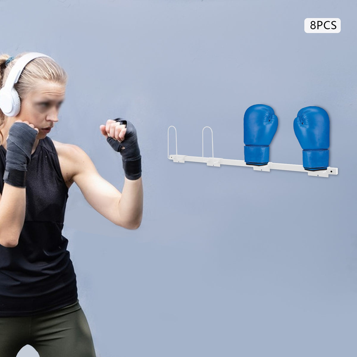Wall-Mounted Boxing Glove Storage Rack with 8 Shelves & Hooks