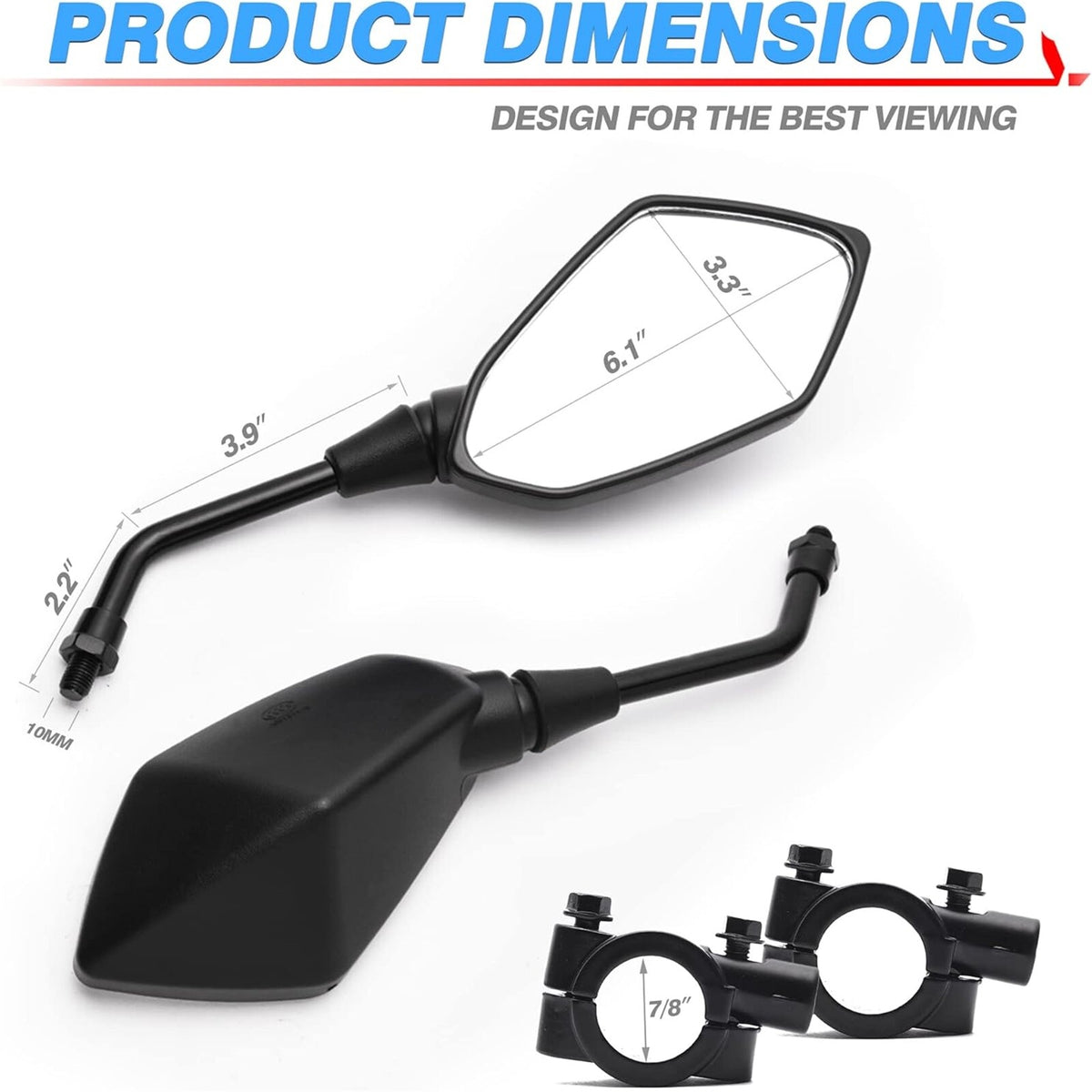 Universal 10mm Motorcycle Side Mirrors Set for ATV Scooter E-Bike Rearview - 2 Pieces