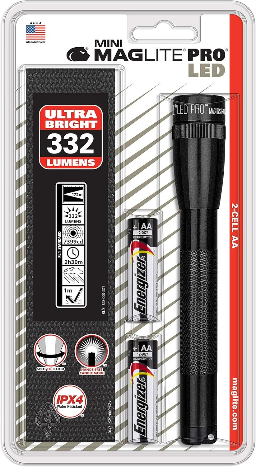 Mini PRO LED Flashlight 2-Cell AA with Holster - Ultra Bright, Adjustable Focus