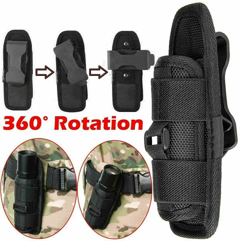 360° Rotatable Tactical LED Flashlight Holster Belt Bag Outdoor Carry Case