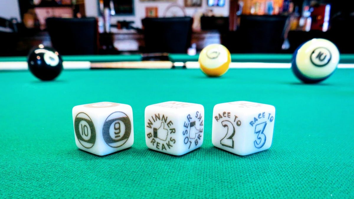 Billiard Bones Dice Game Set for Pool – Includes 3 Engraved Dice
