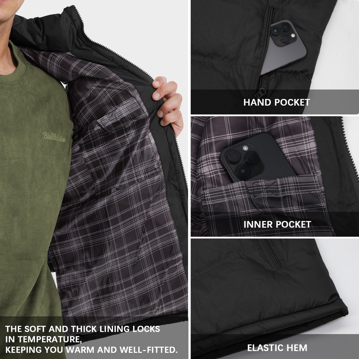 Men's 3-in-1 Thermal Winter Set with Fleece Top Bottom & Down Vest