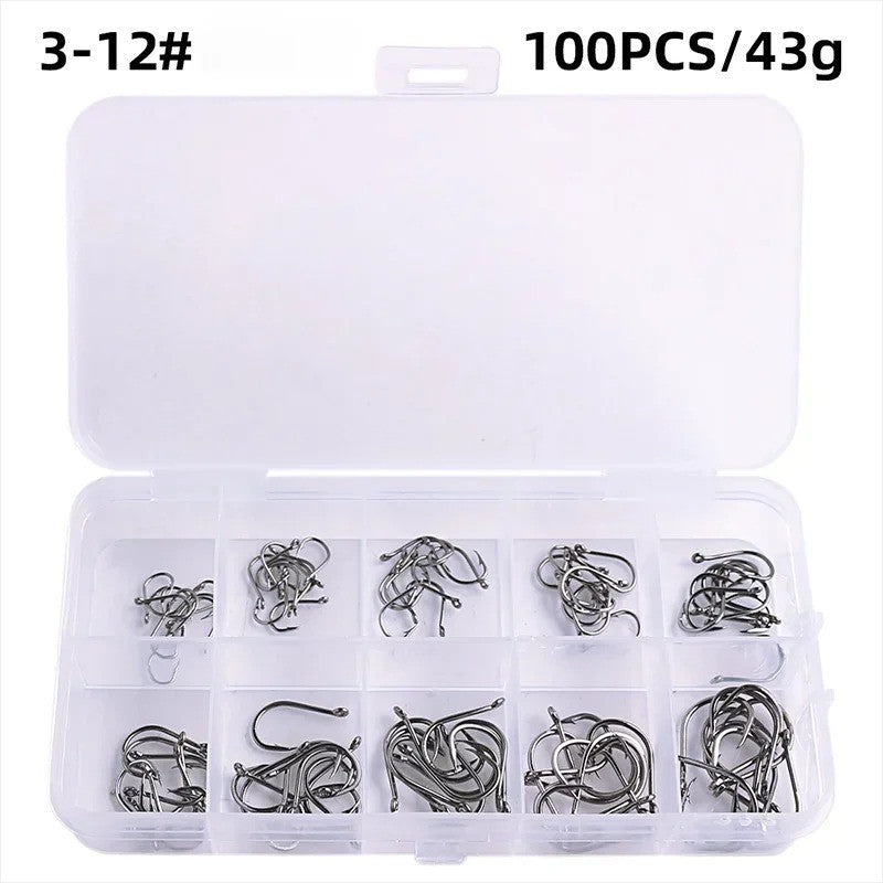500pcs Fishing Hooks Set - Sharpened Black Silver Tackle Kit with Box, Multiple Sizes