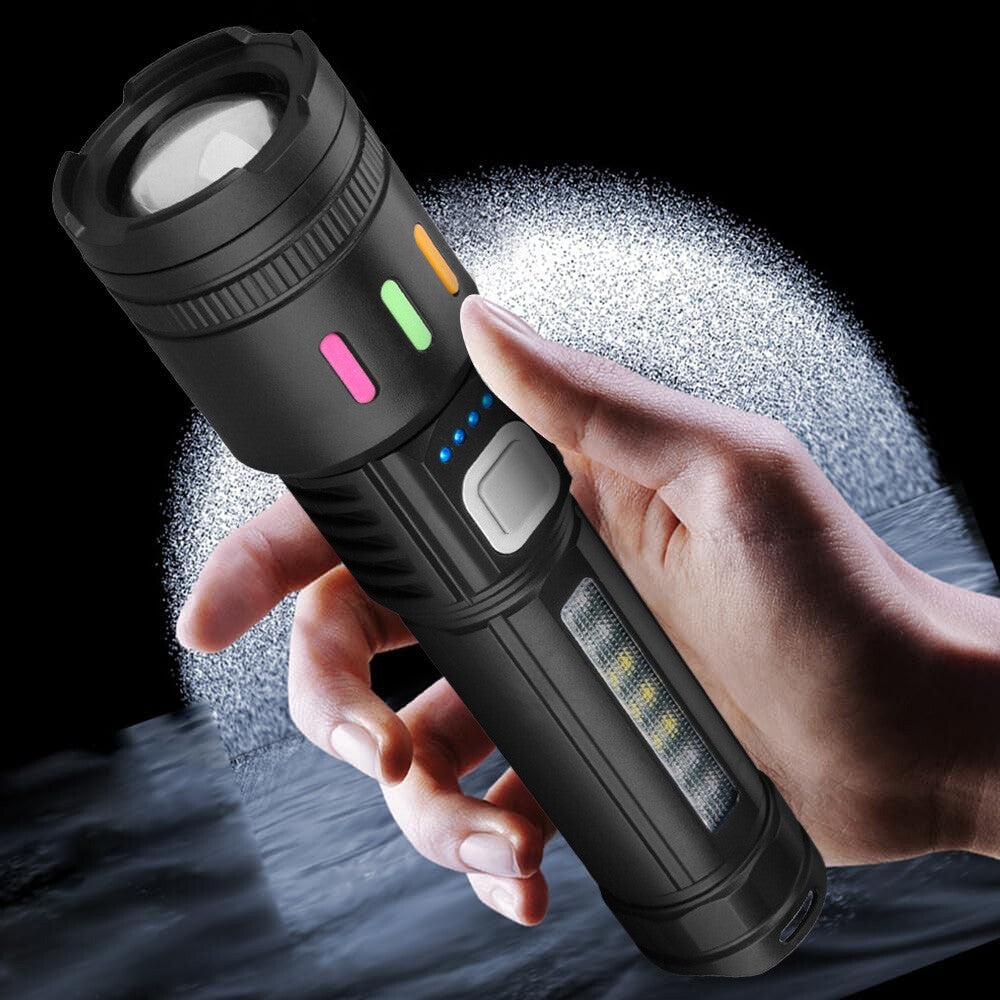 Rechargeable LED Tactical Flashlight with 5 Modes & Zoom, Waterproof, 99000000lm