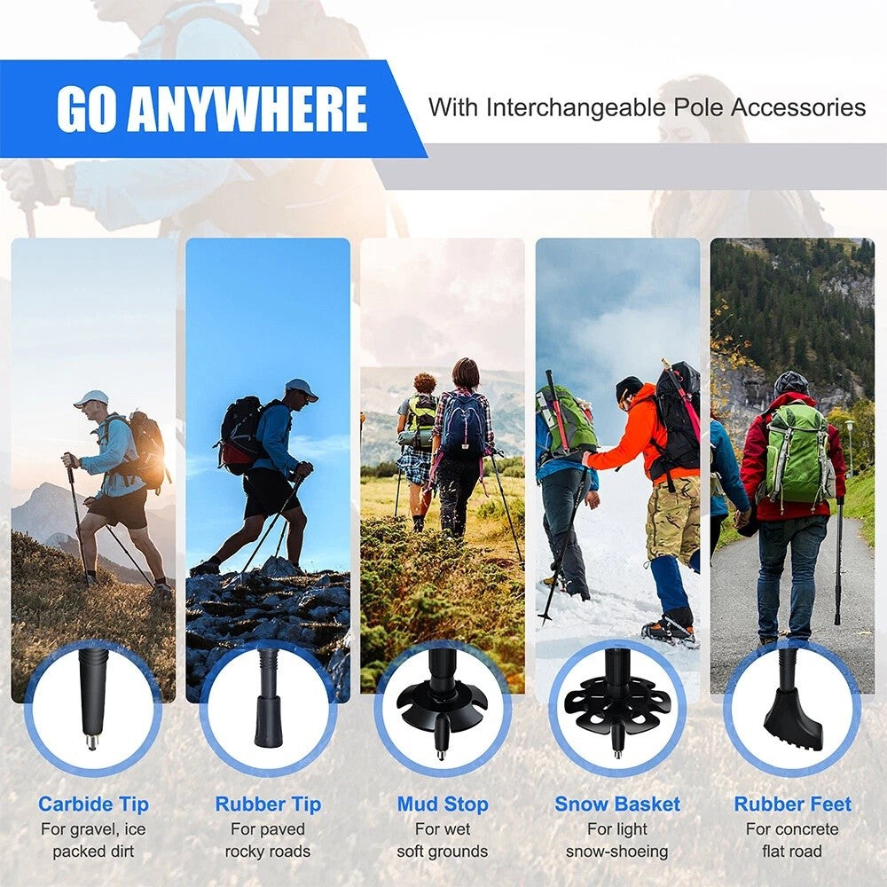 Adjustable Trekking Poles - Lightweight Aluminum Hiking Sticks with Anti-Shock