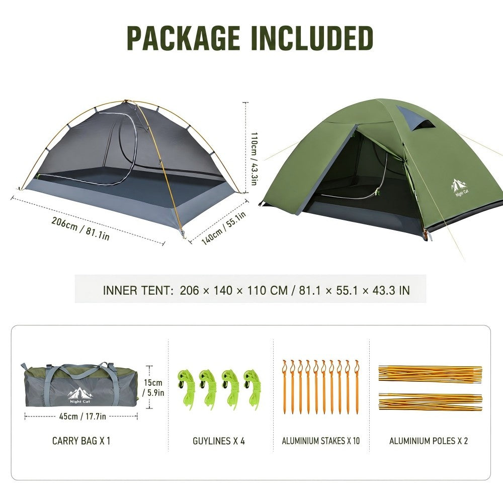 2 Person Waterproof Camping Tent with Rainfly for Hiking & Backpacking