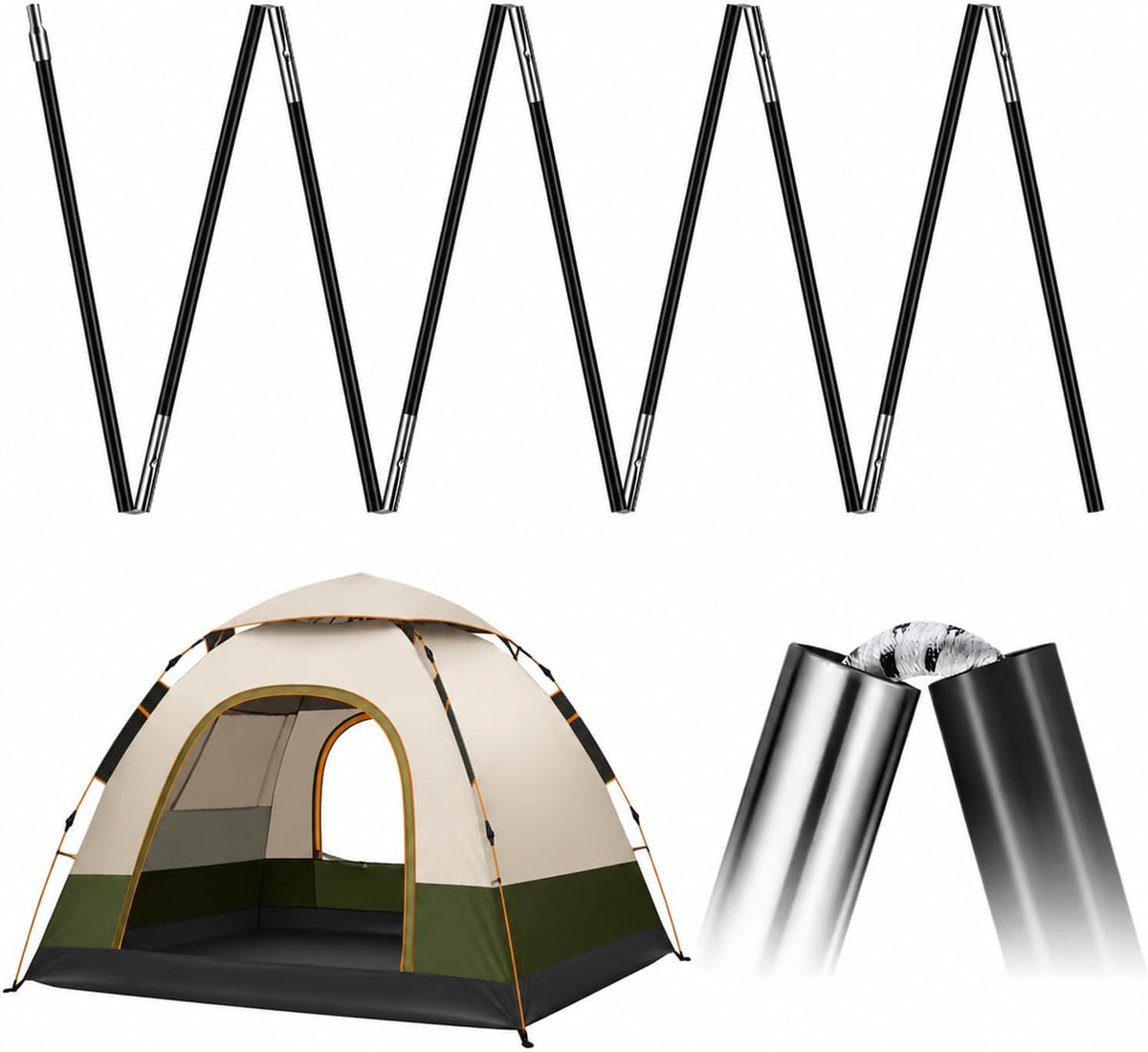Fiberglass Tent Poles Replacement Set - Universal Support for Camping Tents