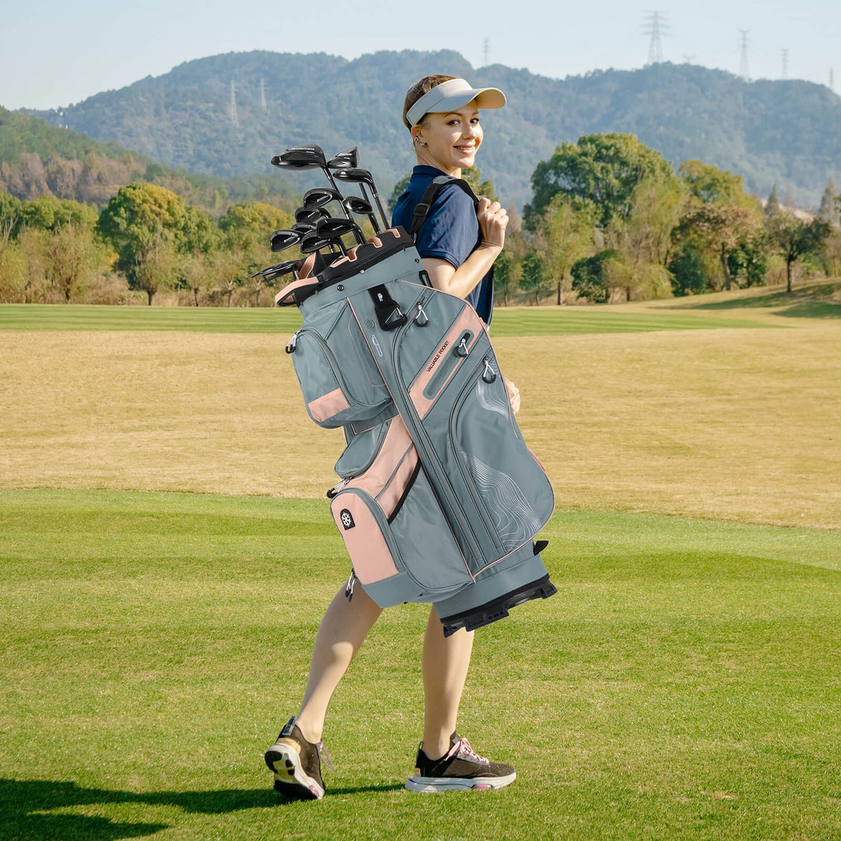 Golf Cart Bag with 14-Way Dividers, 11 Pockets, Cooler & Accessories