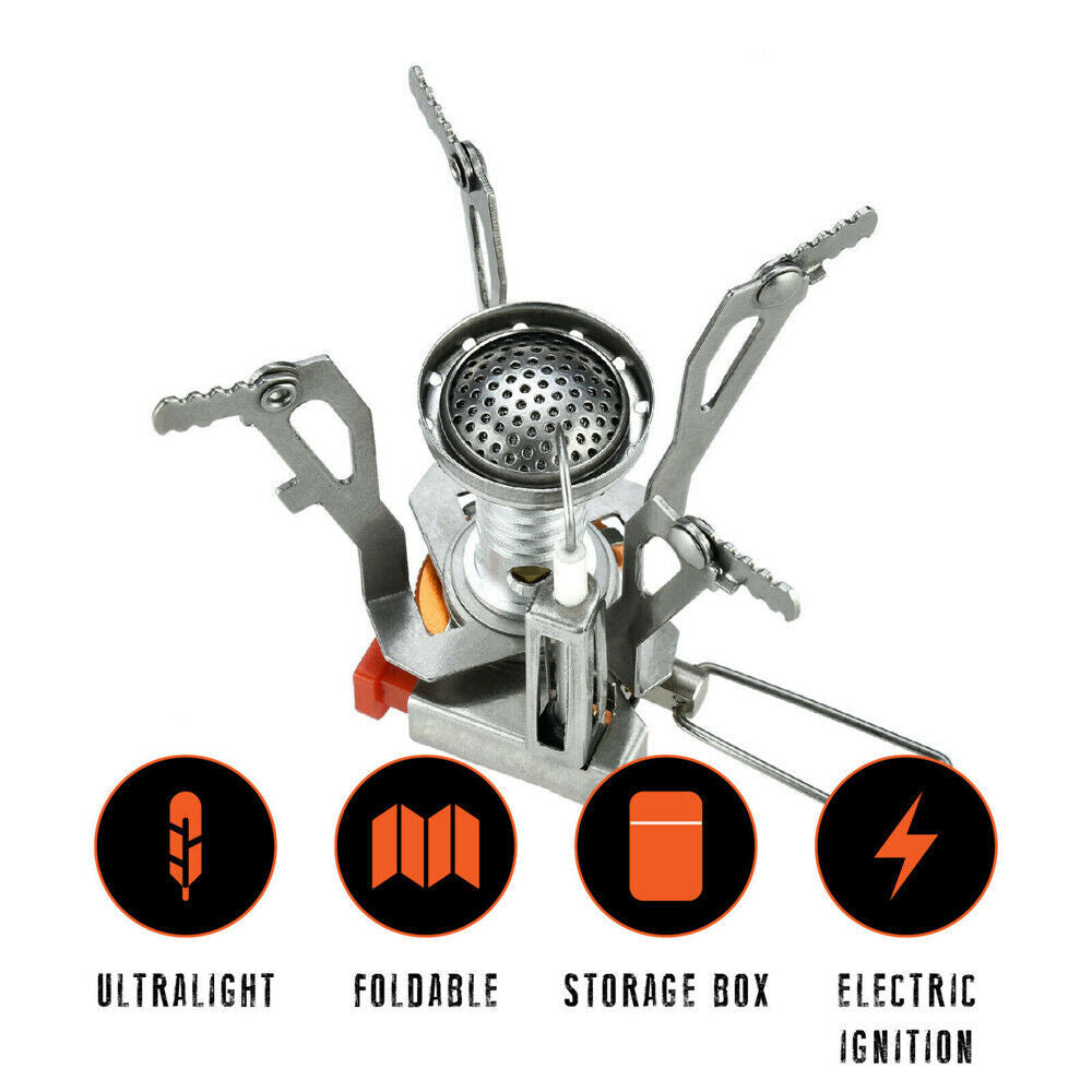 Portable Camping Stove with Complete Cookware Set - Gas Burner for Hiking & Picnics