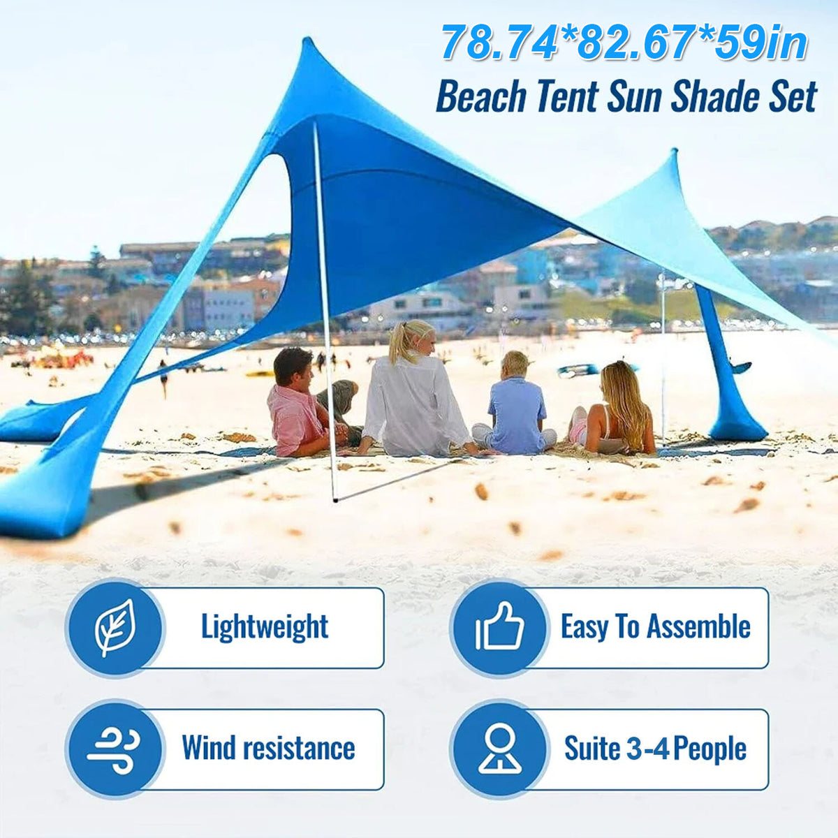 Portable UPF50+ Beach Shade Tent with Sandbags - Sun Shelter Canopy