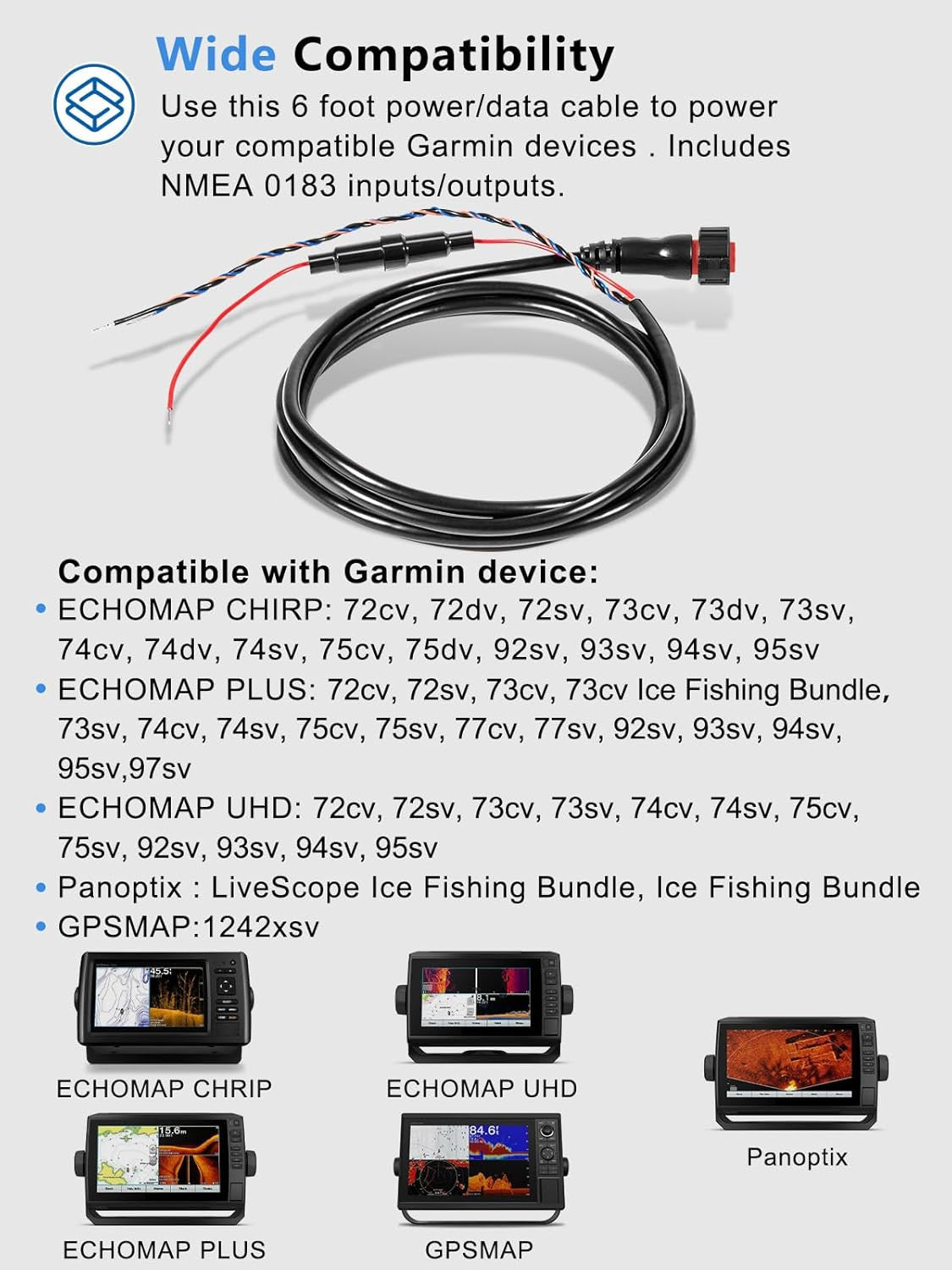 Power/Data Cable for Garmin GPSMAP EchoMAP Plus UHD Panoptix 4-Pin Replacement