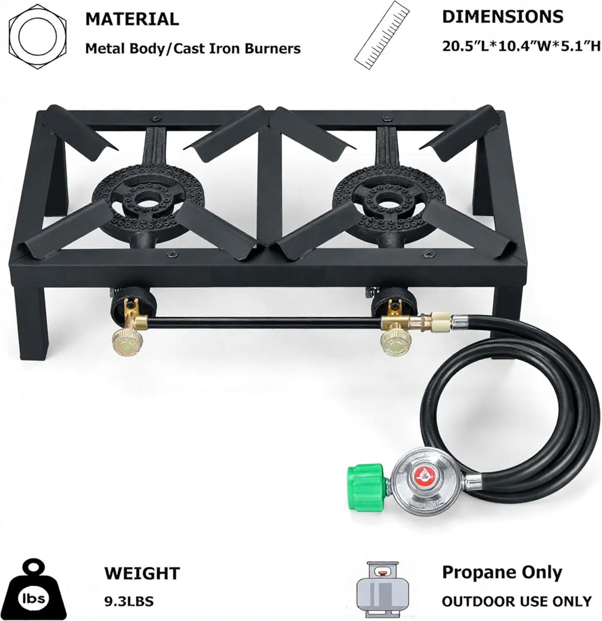 Dual Propane Gas Burner - High-Pressure Outdoor Camping Stove with Leak-Proof System